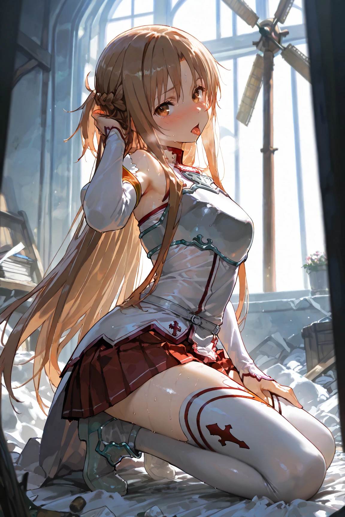 (Full Body Shot, Asuna from Sword Art Online, anime waifu, art jam, highest quality, 1 girl, 8k, Very detailed, Cinema Lighting),((Cowgirl Sex:1.6)),
Asuna, Adorable anime waifu from Sword Art Online, is skillfully depicted in a Full Body Shot by the masterful artist, art jam. image, Amazing work with great attention to detail, Rendered in stunning 8K resolution, I can vividly describe every intricate detail of her features... Her long, flowing blonde hair cascades down her back under the Cinema Lighting, Highlight each strand、Reflection of the surroundings