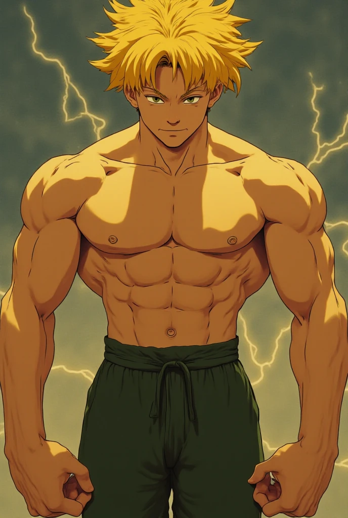 Ichigo Kurosaki from Bleach is showing his abs in a black tshirt.