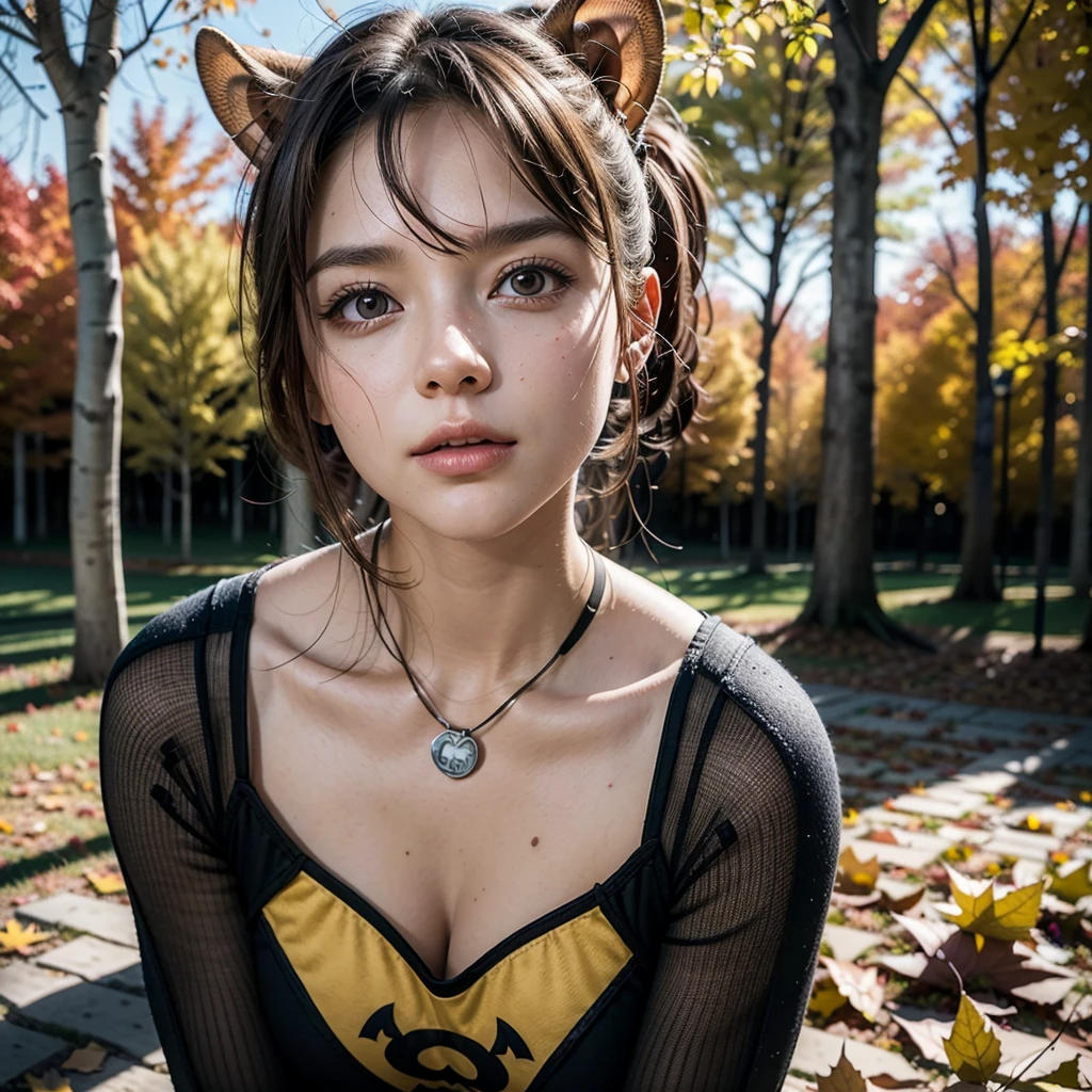 niji、eyesgod、(Jungle Adventure:1.5)、Mangrove Forest、Wearing a black dress_A woman like a leopard:1.9、Surprised expression、Photographed from the front、Cowboy Shot、Lush tropical foliage、Dramatic lighting、Cinematic composition、Very detailed、Photorealistic、8k、masterpiece