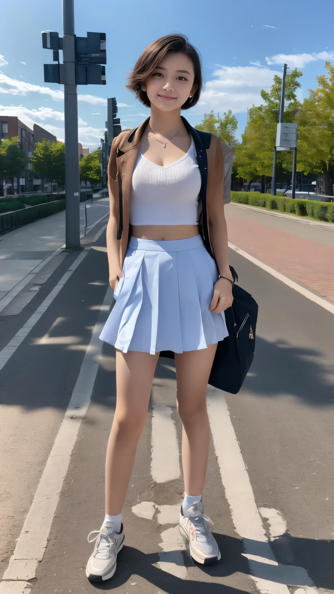 A neat female college student, people, (skirt, Play sports often), Outside the playground, (slim), Realistic, detailed, Skin Texture, ultra detailed, Delicate and sexy collarbone, smile, super detaileded face, detaileded lips, detaileded eyes, small breasts, small, small breasts, small, flat breasts, flat