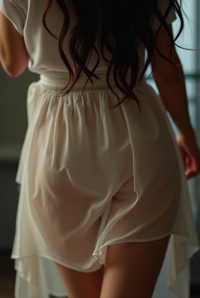 (masterpiece, best quality:1.2), 1girl, solo, delicate face, white-skinned female, see-through silhouette, white dress, full body, indoor