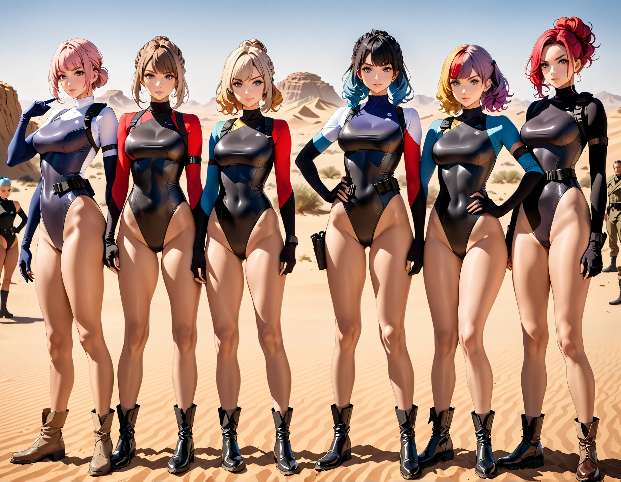 ((Barbarella)), 2 girls, cute 18-year-old girls in twin tails, ((perfect female body)) multiple rainbow colored hair, perfect detailed blue eyes, happy, Ukrainian, , pale skin, wearing a METALLIC color bikini, PANTYHOSE , panties, post apocalyptic background, bleak barren desert, photo realistic, cute redhead woman in twin tails, multiple rainbow colored hair, sky-blue eyes, happy, Ukrainian, , pale skin, wearing metallic color bikini, post apocalyptic background, bleak barren desert, photo realistic woman.