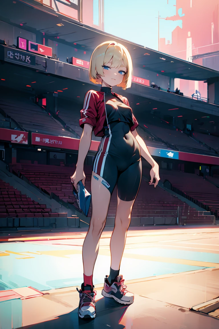 (height_difference:1.4), (size_difference:1.4), (giantess:1.4), (2girls:1.5), basketball court, sports uniform, a giantess looking down at a small woman, small woman in front of the shoes of a giantess, (girl:1.2), (rear_end:1.2), long hair, shoes, (giantess:1.5), very tall, (short white hair), (red_eyes), medium sized breasts, cleavage, smile, below view, from below, cleavage, leaning over, smug, shoes, (breasts closeup: 1.4), (Masterpiece), (Best Definition Animated Illustration), (Super Definition), cameltoe