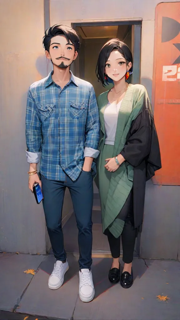 Big shirt and a denim skirt standing on short dark blue hair abim3 crying and with his hand in his hair Zoro looking at her calming her green hair