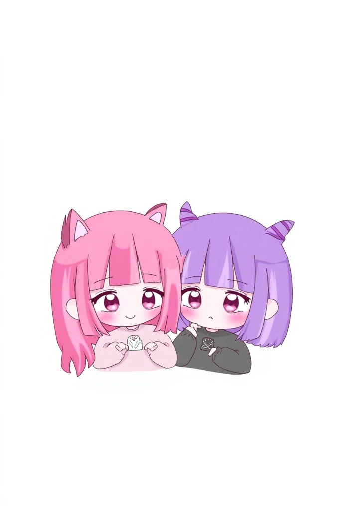 Trois filles neko qui s’embrasse. Noir, pink and purple hair. Manga version