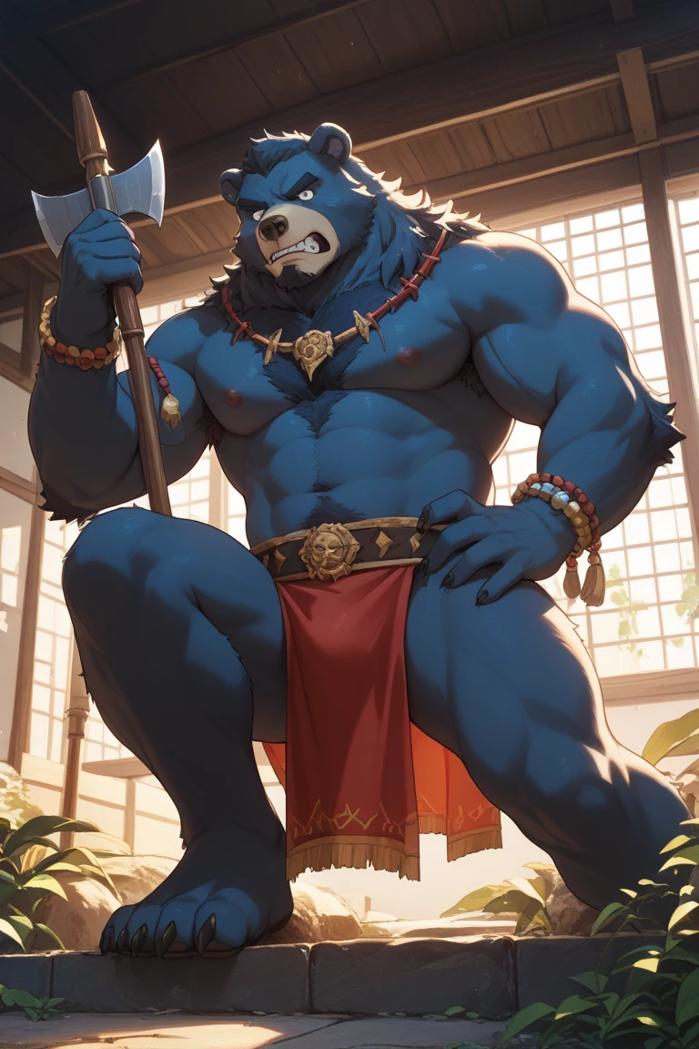 Human-wolf，musculous，Hairy all over，clawed paws，erect through