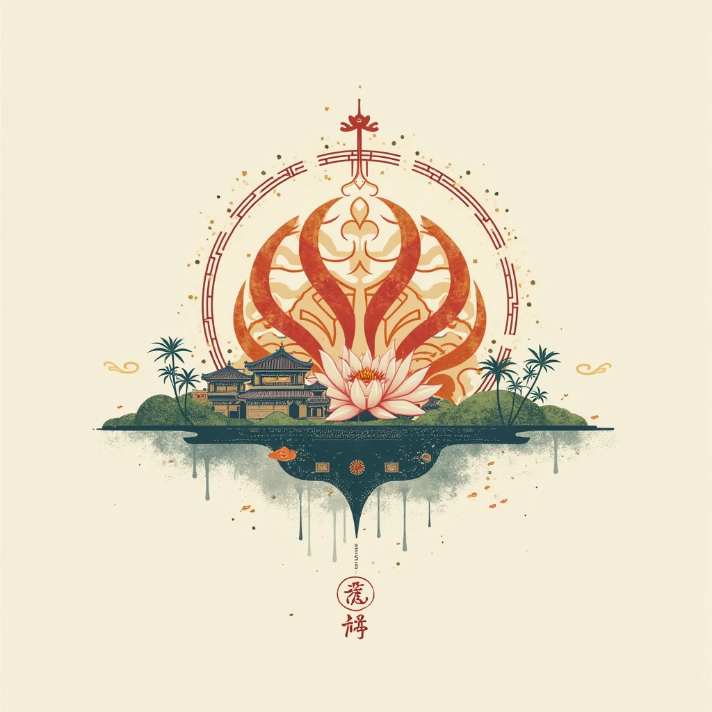"Bangladeshi" flag with a "trishul", buddha, cross. logo art.