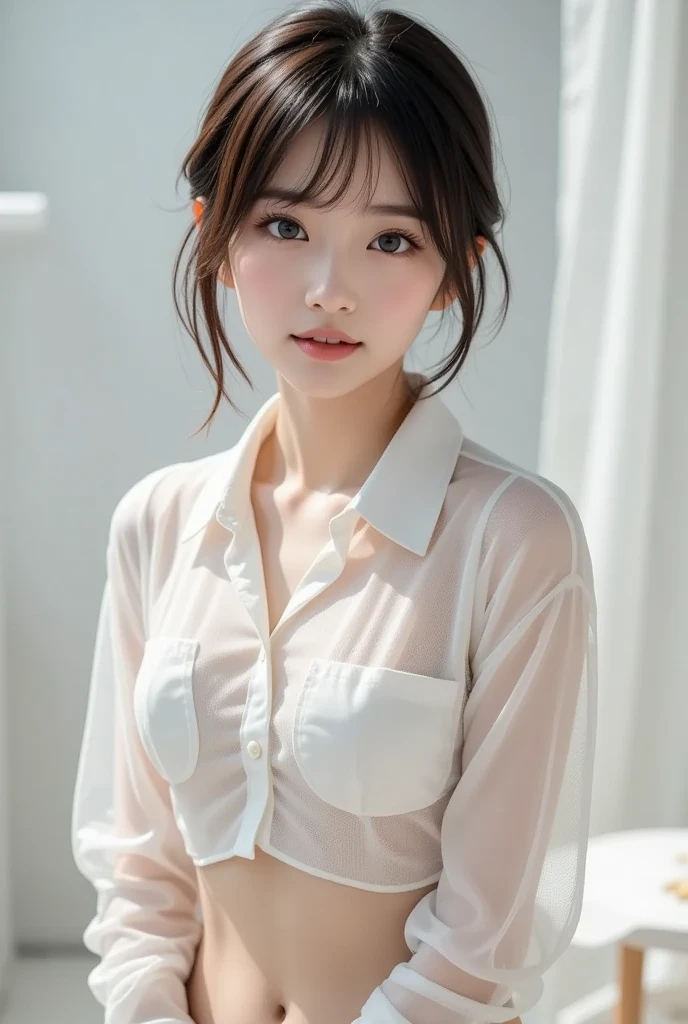 (32k,high detal,high-detail、Attention to detail,full body Esbian,独奏,Although incredibly beautiful and sexy、Very pretty15 year old high school girl beautiful girl:1.9),Raw photo & realistic atmosphere,beautiful dark blue eyes,Detailed mouth,Glossy lips,Detailed eyebrows,Eyes drawn in detail with soft white skin that shines with every detail、Very beautiful eyes with dark blue eyes,Detailed lips、Very beautiful face,Very well-formed face、Real Face,shiny beautiful lips,Beautiful eyebrows,Infinite reality, Realistic Young Gravure Idol, Young Sensual Gravure Idol, Young Gravure Idol, Beautiful, Sexy and cute.15 year old high school girl beautiful girl,the whole body is wet,dripped out,with a flushed face,,The body is dripping wet,Sheer clothing,Hair is wet,Dripping water,dripping,(Wet and see-through short sleeve blouse,Beautiful kind eyes,Looking at the camera:1.5),(Beautiful smooth legs,Exposed thighs,Gentle smile,Sexy shapely breasts,,Immature body,Beautiful sexy floral almost lace blouse with red and white base,Super emphasis on bare thighs,Show off your beautiful thighs sexy,Dark room in crimson sexy space,Sit on the bed、Stand on both feet:1.7),(semi-long hair with shiny knots,,,White and navy blue floral lace blouse,3dUltra-high resolution blouse with super detail、Lace and ruffles、See-through fabric for sexiness,All buttons of the blouse are unbuttoned.,Lower body wears black pantyhose, garter belt and G-string,cover crotch with hands,Warm your crotch with your hands,Dark red,total darkness,The room is dark、Difficult to see the subject.,Sexy space in pitch black red:1.9)