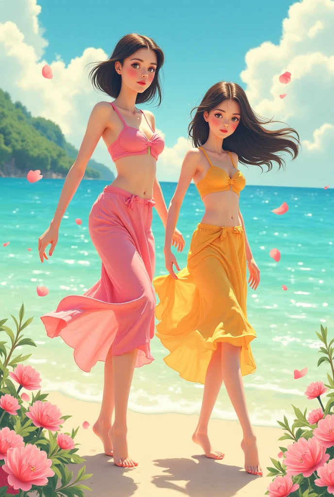 Full body figure, face and hairstyle look exactly like Minami Hamabe, beach, swimsuit, slim body, big, big, beautiful breasts, beautiful legs, long legs, high heels, small ass, gravure idol, campaign girl, smile, natural pose, transparent blue sea, white sand, sexy swimsuit, hair fluttering in the wind, radiant smile, charm, confidence, bold and exciting, extreme strings bikini, too small triangular bikini, String micro bikini, T-front pants, V-front pants, bite-in, protruding, see-through swimsuit, short cut, black hair, topless --auto