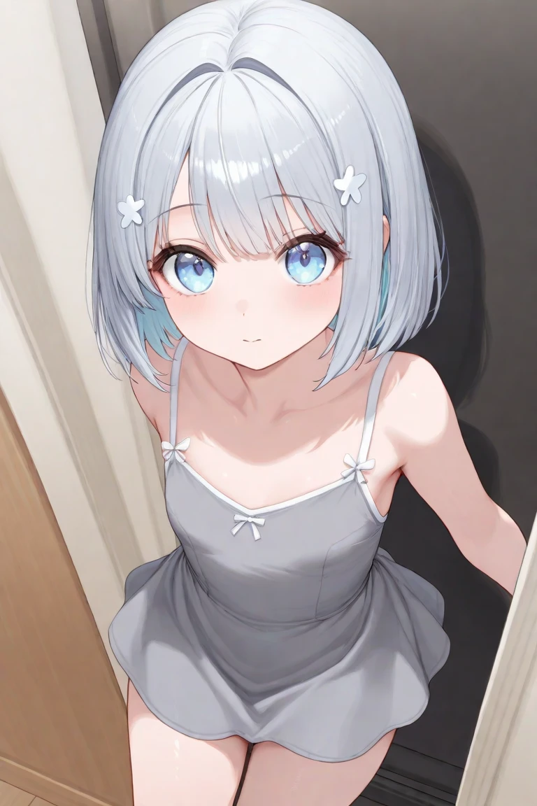best quality, amazing quality, very aesthetic, absurdres, 1girl,arona (blue archive), blue archive, blue eyes, (artist official art:1.5), (realistic face:0.65), blush, breasts_apart, (loop writing:1.5), small breasts, orange color light, collarbone, commentary_request, cowboy_shot, downblouse, dress_shirt, green_skirt, hair_intakes, hanging_breasts, highres, lab_coat, leaning_forward, long_sleeves, looking_at_viewer, open_coat, open_mouth, sleeves_past_wrists, solo, white_background, white_shirt, nsfw, concept art, expressive eyes, perfect face, 4k, extremely detailed anime illustration, extremely detailed eyes, enhanced details, perfect anatomy, light rays, photo background, extremely delicate body, smooth skin, feminine expression, black background, cristal clear eyes, beautiful face