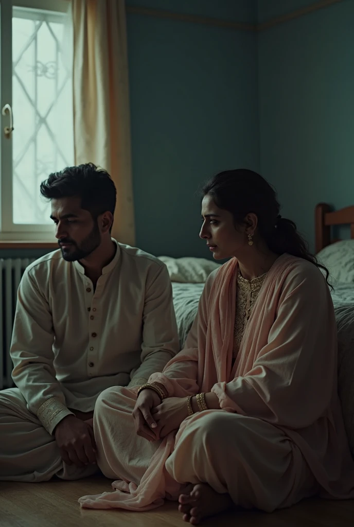 A Hindu men petting a muslim wearing burkha girl on bed a abuse of her