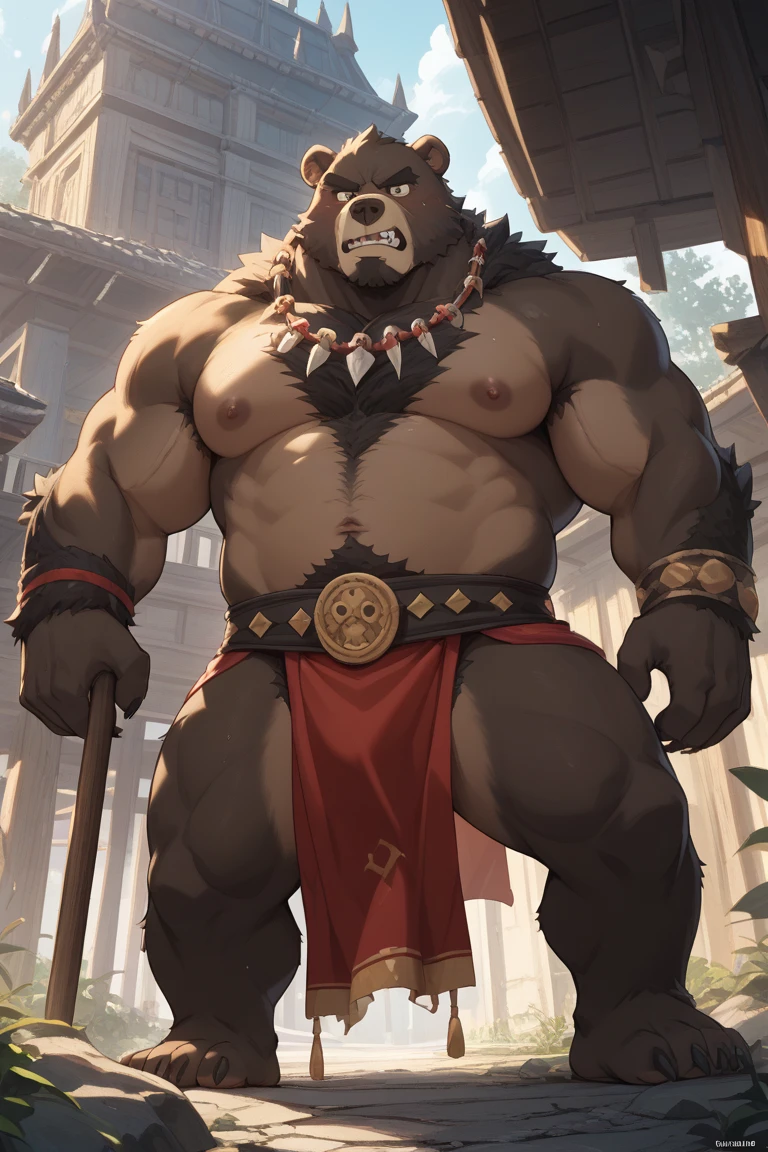 Alone, Bear, Male, muscle, intestinal muscle, big belly, large, Male mature, old. front view‚ loincloth ‚ bulge crotch ‚ A loincloth bulge in crotch 