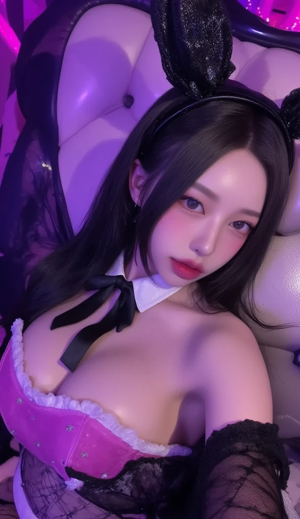 gothic ta, mini skirt, white wool crop top, necklace, Cute, sensual, smiles a little, NECKLACE, beautiful girl, nipples are visible, Beautiful Asian lady, glitter, White hair, bang, ponytails, braids, Colorful wavy curls, Shiny hair stands out, eyes are deep and expressive, full height, huge breasts, hanging breasts, slim waist, open chest, Glasses, night sky, Moonlight, wants sex, Bend your knees and spread your legs, stands on all fours, orchids, spread your legs, stockings with drawstring, neon lights, glossy lips, In a red Loliostume., Aura around the body, Magic effect, Spread of white light, Cosmic elements and ethereal atmosphere, A mixture of bright lights and colorful nebulae, universe background, Albinism, pear shaped body