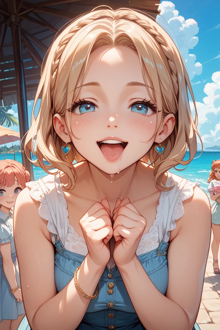 ((Perfect ???????)))、masterpiece、highest quality、Super detailed、(masterpiece、highest quality)(Highly detailed illustration)(Official Art)(Ultra-high detail)、(Perfect body))
（Beach）
Focus blunt bangs bob cut girl、(A girl in a white erotic micro bikini with little fabric:1.5)、((She shows off her ????? nipples through her wet, see-through bikini:1.5))、?????? slip from bikini
(low length　Small breasted girl:1.4)、15 years old、Baby Face、?????? belt
（Tall large man、Men&#39;s swimwear）
（2 men、1 female：1.4）、（Shy girl blushes:1.5）
((((The faces of the two men are out of frame:1.5))))
((((Two men holding a girl&#39;s torso　A girl stands between two men, hugging her crotch: 1.5))))、Men groping girls&#39; bodieen are out of the picture:1.4))、All the characters except the girls are blurred.