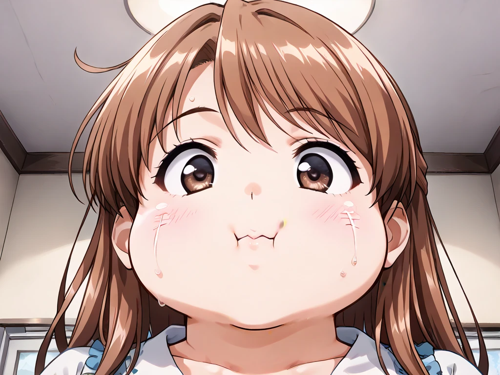 (masterpiece, best quality, ultra-detailed, high resolution, detailed eyes), takeda hiromitsu style, {{{2women}}}, school girl uniform, big eyes, tears, pet collar, looking at viewer, (breath:1.2), (blushing:1.3), (open mouth:1.3), (tongue out:1.4), (drool:1.4), orgasm, in heat, face focus