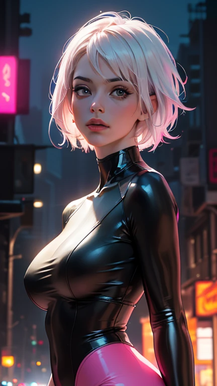 Sexy white girl, age 30 , bimbo, Giant tits:1.5, Saggy boobs:1.5, oppai, slim waist, Big ass:1.4, muscular abs:1.1, seductive, short light white hair, beautiful triangle face, wear a sexy ninja shiny leather battle suit, with underboob cut long sleeve, arousing nipples:1.3, pose drop off her breasts, 3d real cartoon style, masterpiece:1.2, 16k quality:1.0, highest quality.