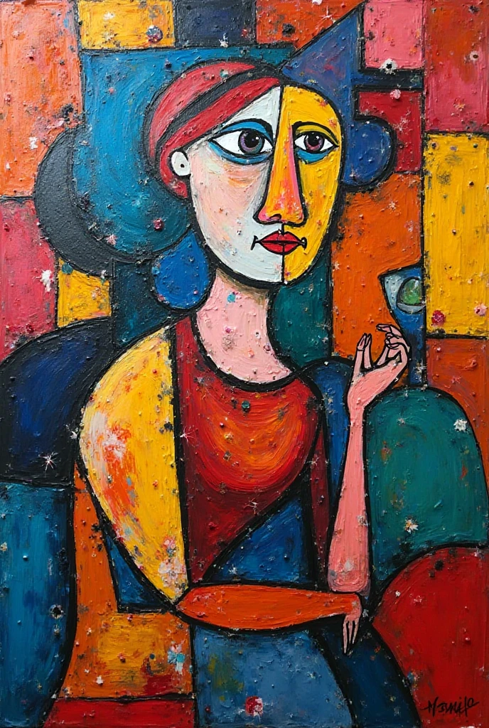 Painting of a lady. Oil painting in the style of Amadeo Modigliani,