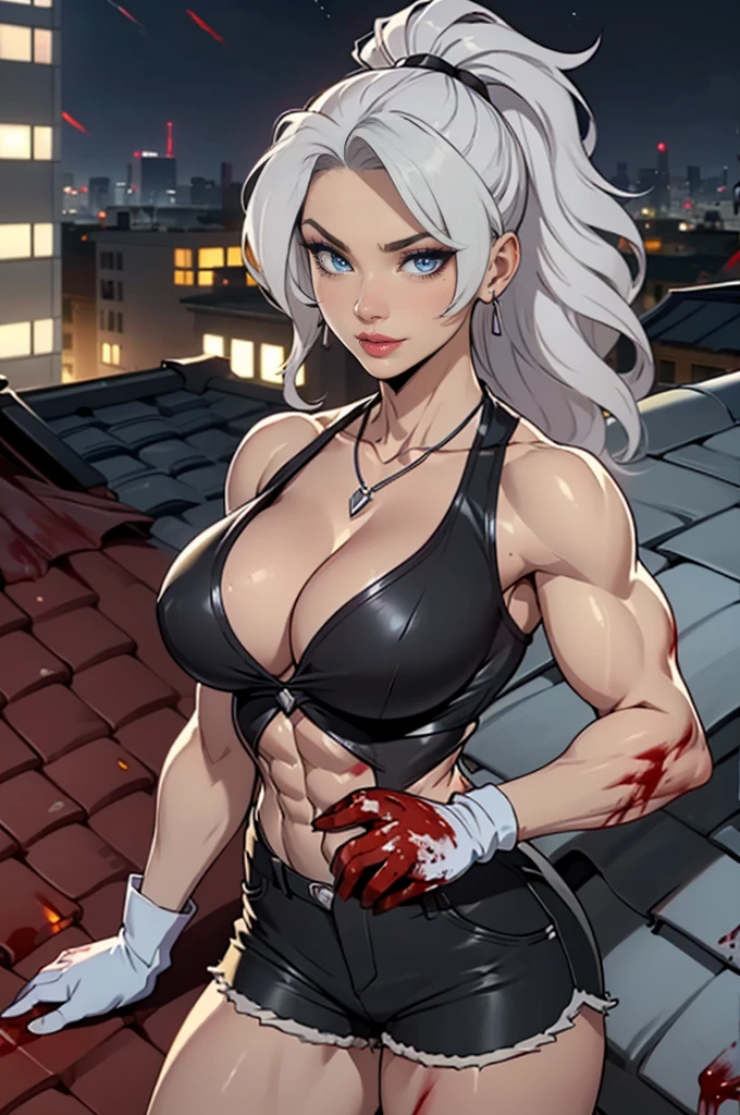((green PHONK)), anime girl in white top and black shorts with a white background, tifa lockhart with white hair, most strongest pose, girl with white hair, seductive anime girl, render of april, female anime character, badass pose, girl with short white hair, shikamimi, character from king of fighters, thicc, yoshinari yoh, white-haired, white haired