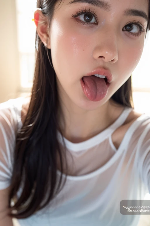 (photo Realistic:1.4), (hyper Realistic:1.4), (Realistic:1.3), (High resolution,High resolution,Sharp focus,8k)(Keep your eyes clearly focused, Nose and mouth,Face Focus,) Woman with open mouth and closed eyes, 、Age 35,Black-haired、Symmetrical face,Realistic nostrils、Angle from below、Elongated C-shaped nostrils,,,,,Browsing Caution,White Background、Sweaty skin、Lighting that accentuates skin that shines with sweat、((Nose hook))Skin shiny with sweat、Shiny skin、(Wet and shiny tongue)(Sharpness)