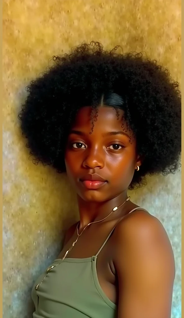 make me a blythe doll, dark skin, short curly black hair to the shoulders, brown eyes