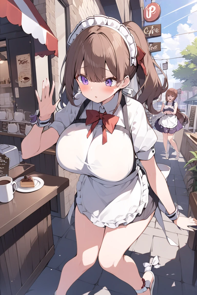 Hentai manga、High resolution、smile、Katsushika Hokusai、A gal with huge boobs serving customers in an apron dress at a chic, retro diner、A seductive look、Perfect proportions、Cowboy Shot、Fatty legs、Clear eyes