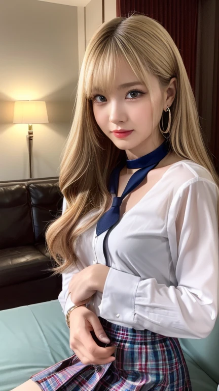 Gorgeous and delicate glowing bear hair ornament,Fine engraving,Shine brightly,The attention to detail,The jewelry is of high quality,Extremely high image quality,Heterochromia,校服。a sailor suit,Transparent white cloud pattern,Delicate depiction of bronzed skin,Long blue and white hair,Many hairs,detailed hairs,Seductive expressions,Red faces are depicted in detail,lies on the ground,HD full-body close-up,16K high-resolution photos
