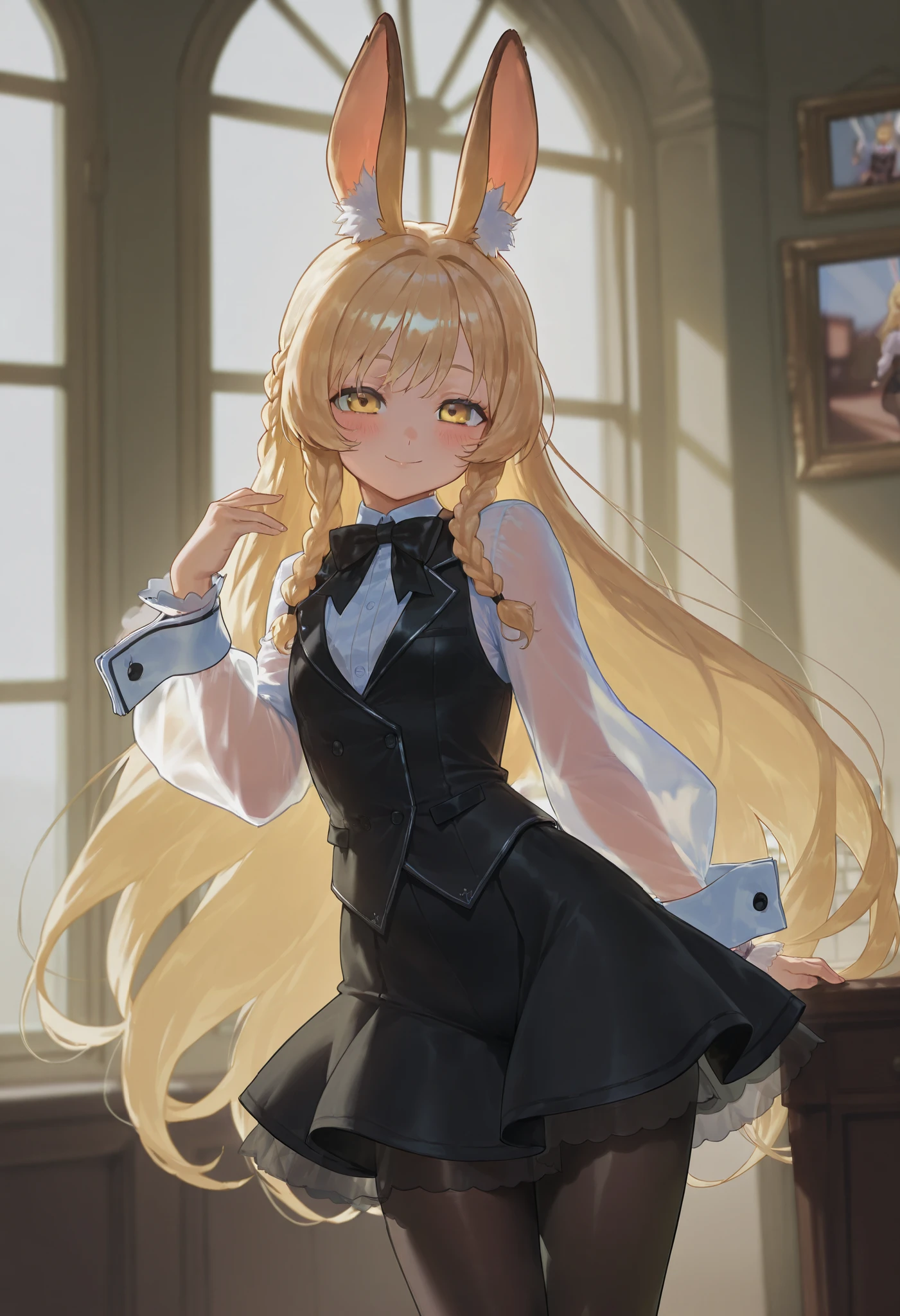 Anime girl with long blonde hair wearing bunny ears and a black dress ...