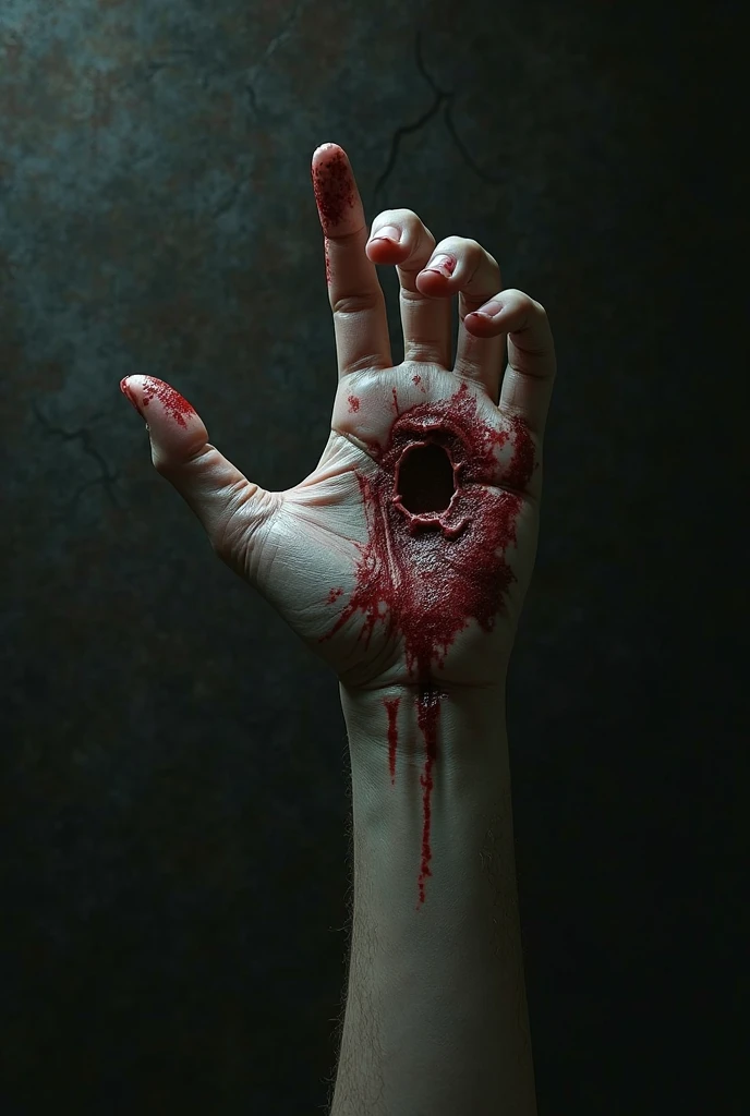 The cover of a book.
A completely black background.
And a hand coming out from the bottom.
The hand must be full of a lot of blood.