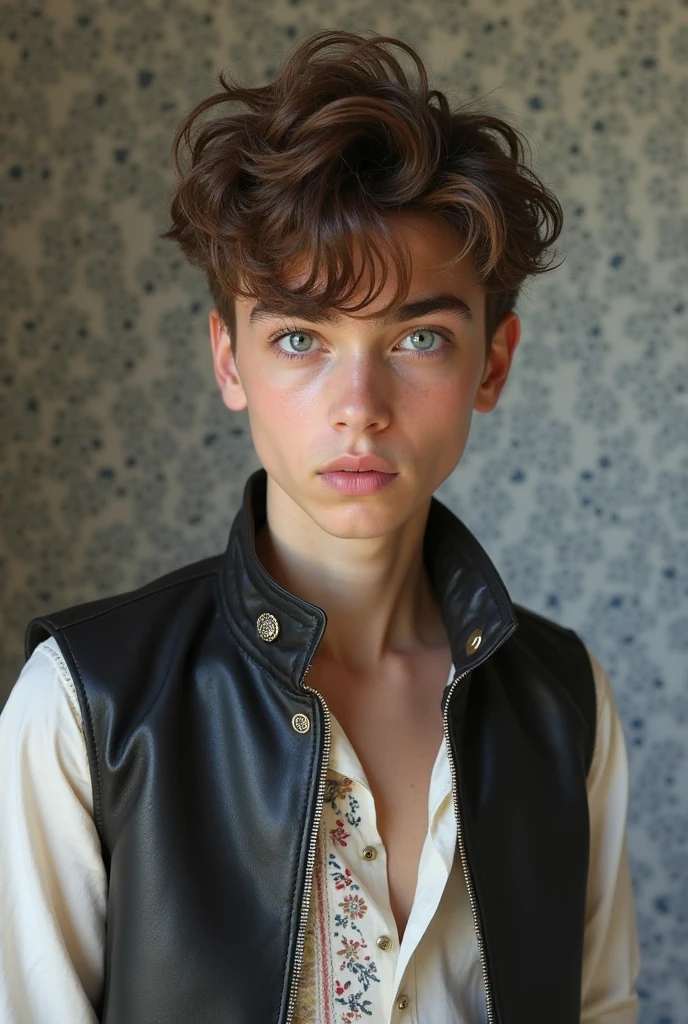 Young boy he know that he is honest man in pent coat
