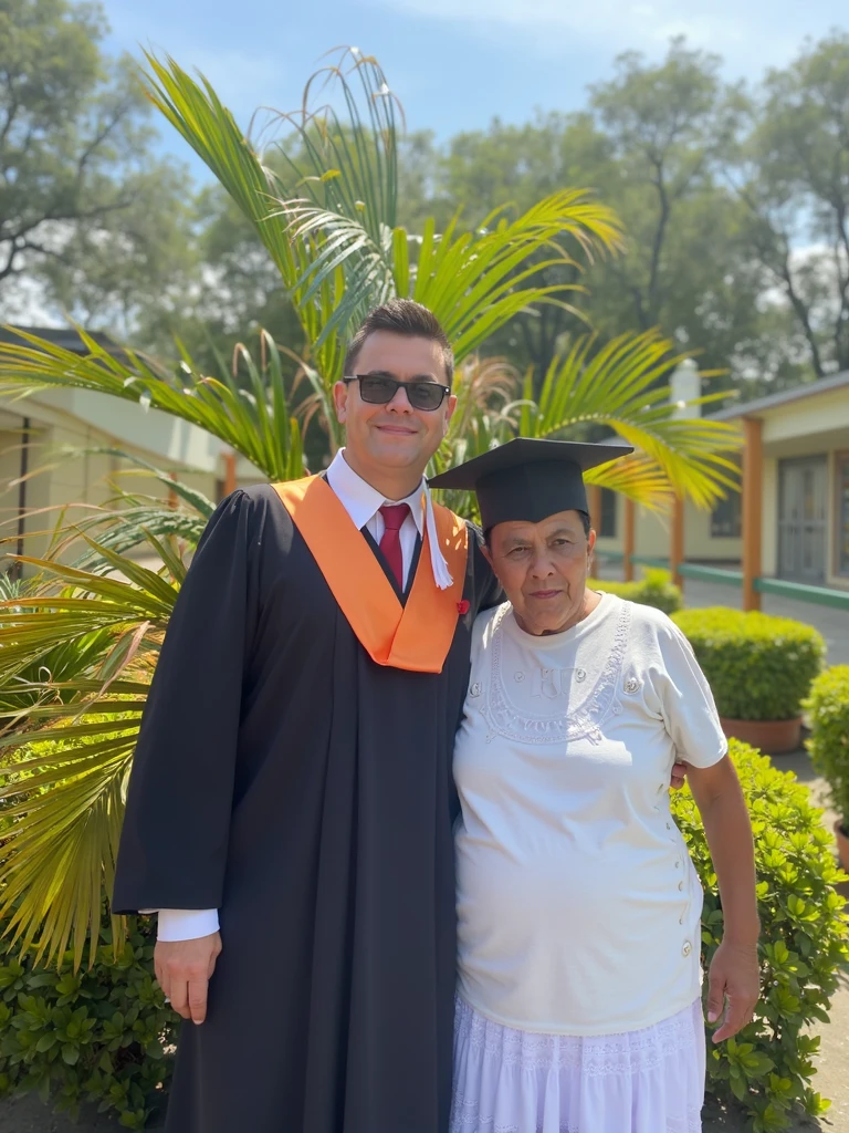 there is a man and woman dressed in black and purple, graduation photo, momma and papa, foto realista, wearing an academic gown, photo taken in 2 0 2 0, very very low quality picture, jose miguel roman frances, profesional photo, colored photo, digital photo, digital photograph, digital image, a colorized photo, oversaturated, lorena avarez --auto --s2