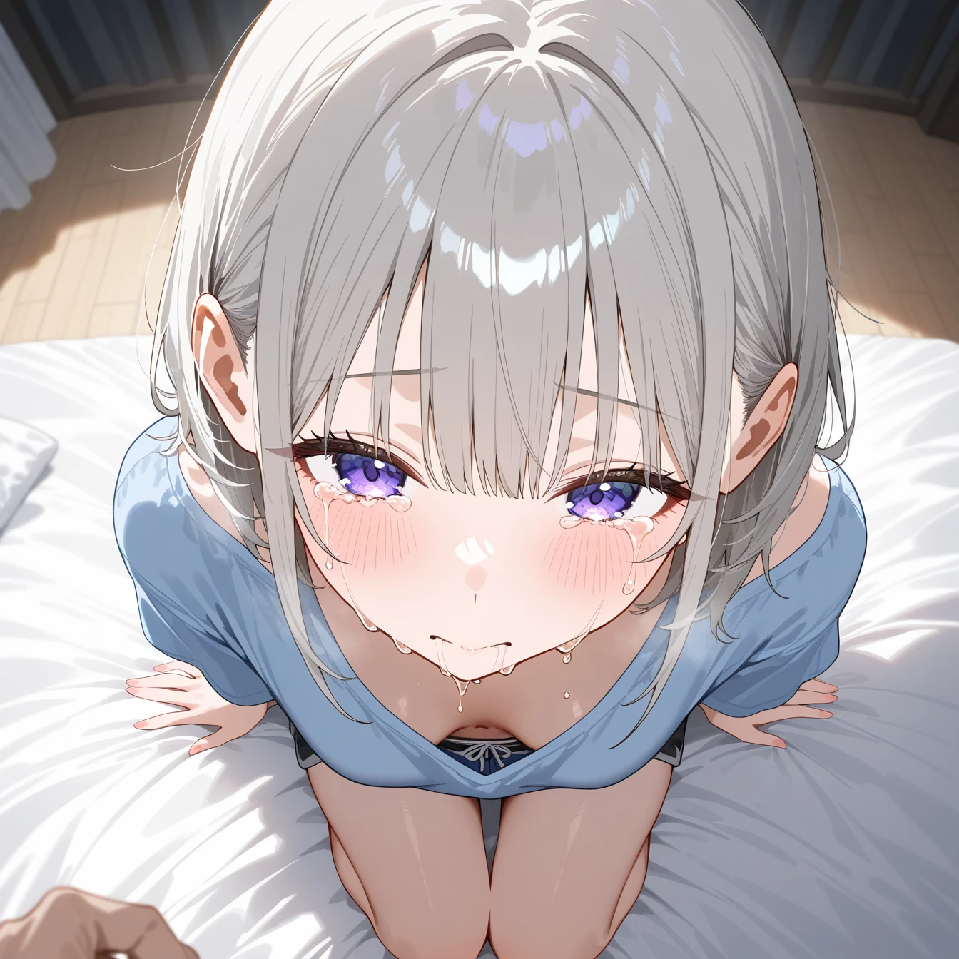1girl, dark skin, 1guy, bigger penis, fat dick, (((irrmatio)))), looking penis, ahegao, noseblush, naked, (((deethroat))), ((swallowing penis:1.5)), crying, ((Hard hold her head down)),