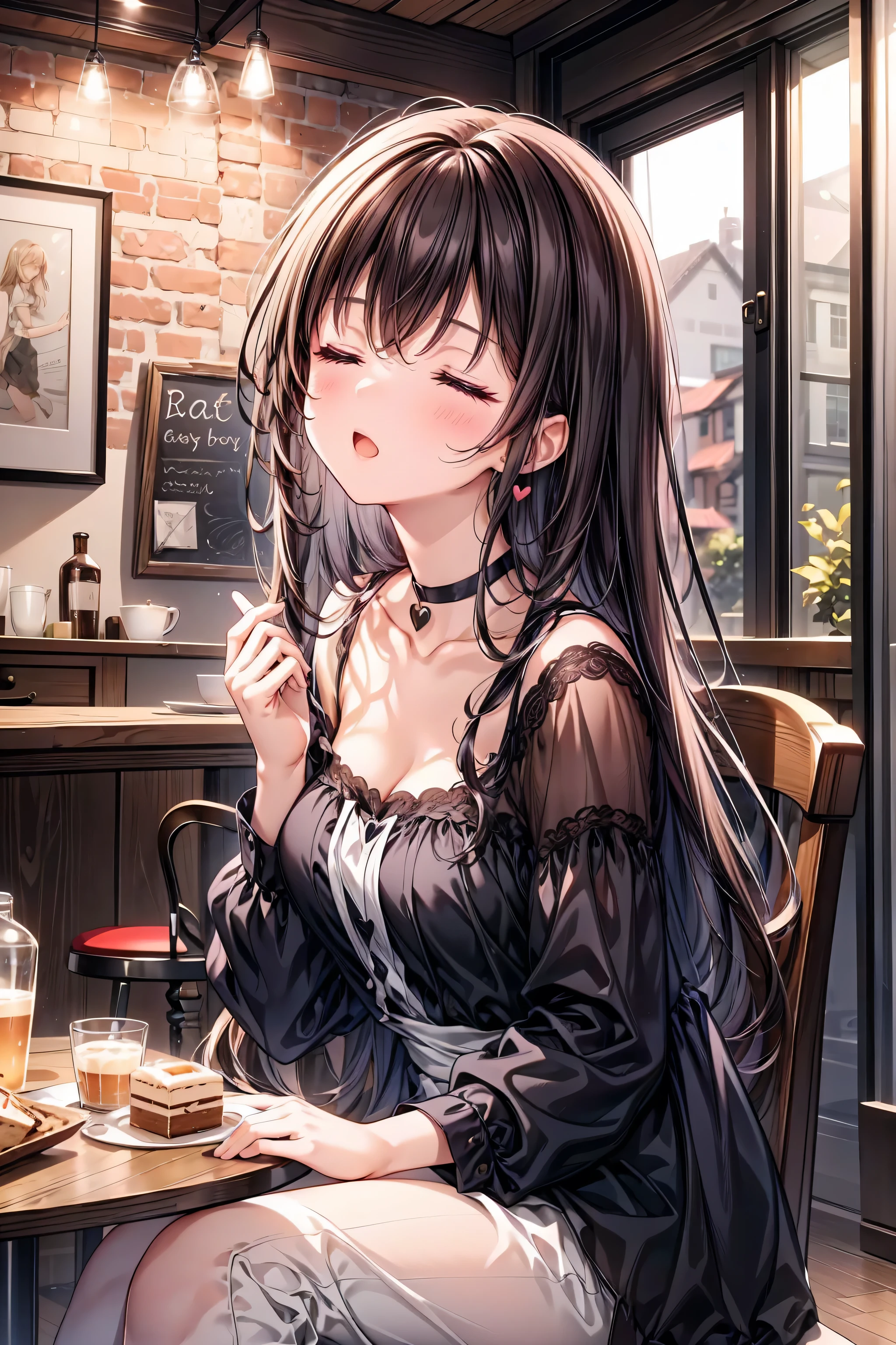 Beautiful girl, rosto angelical, face detailed ( extremely sad expression), (melancholic), holding a glass of wine, sitting at the counter of a wine cellar, blue eye, dark hair, work of art, ((ultra detaild)), ((4K)),, having a drink