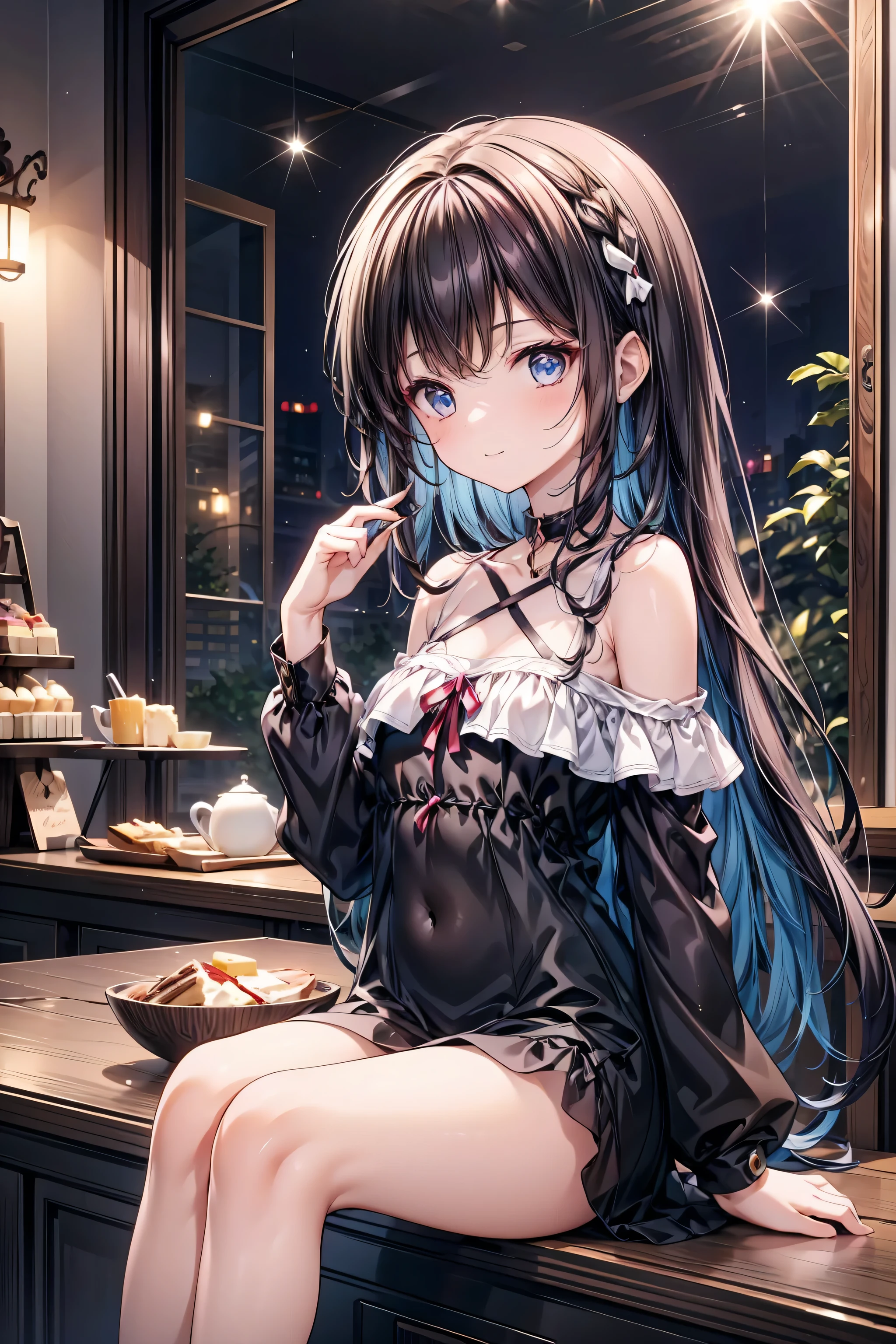 yuukikonno, Konno Yuuki,Long Hair, tiara,Pointed Ears, Purple Hair, (Red eyes:1.5), (Small breasts:1.2), smile,Purple Dress,Purple Long Skirt,Purple stiletto heels,Sleeveless,Expose your shoulders,Bare arms,Bare neck,bare clavicle,She is wearing a wedding ring on the ring finger of her left hand.,Heart Necklace,Tears stream down her face,Tears of joy,I cry a lot,There is a cake on the table,There is a box with a ribbon on it on the sofa.,Sitting on the sofa,ロマンチックなroom,Romantic night view,moonlight,
break inoors, room,Party Venue,
break looking at viewer, (Cowboy Shot:1.5),
break (masterpiece:1.2), highest quality, High resolution, unity 8k wallpaper, (shape:0.8), (Beautiful details:1.6), Highly detailed face, Perfect lighting, Extremely detailed CG, (Perfect hands, Perfect Anatomy),