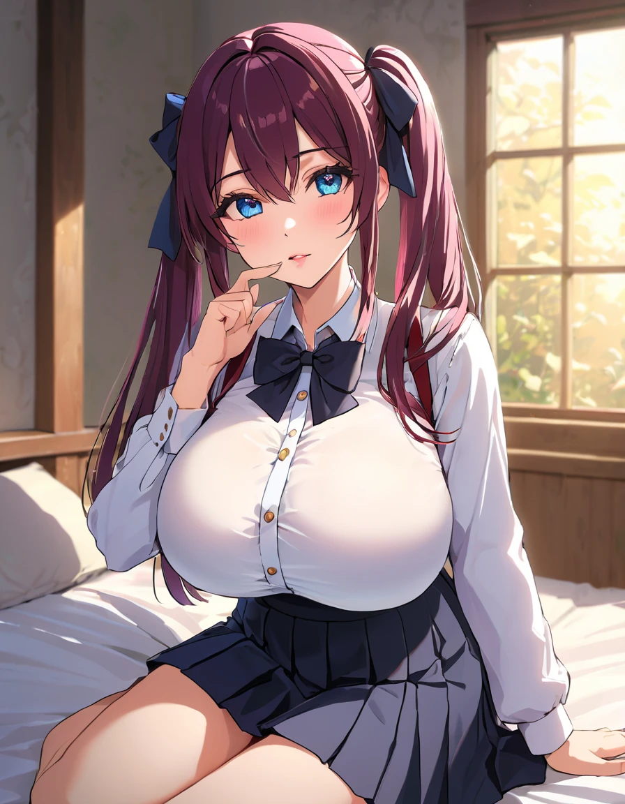 (tag:1.7)、夏天、cyberpunkcity、Modern Apartment、BEDroom、
Stand with attention、Sitting on tatami mats、
Ribbed sweater、turtle neck、purple_apron、purple bowtie、pencil skirts、
 hair_between_eyes、hair_bun、brown_hair、brown_eyes、
1 girl in、24 year old、a matural female、Beautiful Finger、beautiful long leg、Beautiful body、Beautiful Nose、Beautiful character design、perfect  eyes、face perfect、
looking at viewerer、In the center of the image、
NSFW、Official Art、the Extremely Detailed CG Unity 8K Wallpapers、Perfect litthing、colourfull、Bright_Front_face_Lighting、
(​masterpiece:1.0)、(best_quality:1.0)、超A high resolution、4K、The ultra-detailliert、
photo shot、8K、HDR、hight resolution、absurderes:1.2、Kodak portra 400、film grains、blurry backround、bokeh dof:1.2、lensflare、(vibrant_color:1.2)
(Beautiful fece,Large_Breasts:1.6), (beautiful_face:1.5),(narrow_waist),Sheer pink panties、Nasty smile、red blush