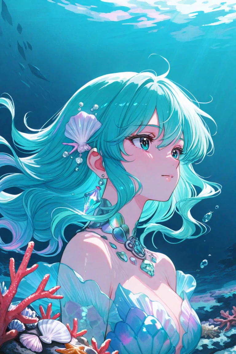 HD, HDR, 8K, best quality, best quality masterpiece, extremely detailed, high quality, high resolution, Make it anime style, beautiful mermaid, change hair to pink hair, pink, ((pink-haired girl))