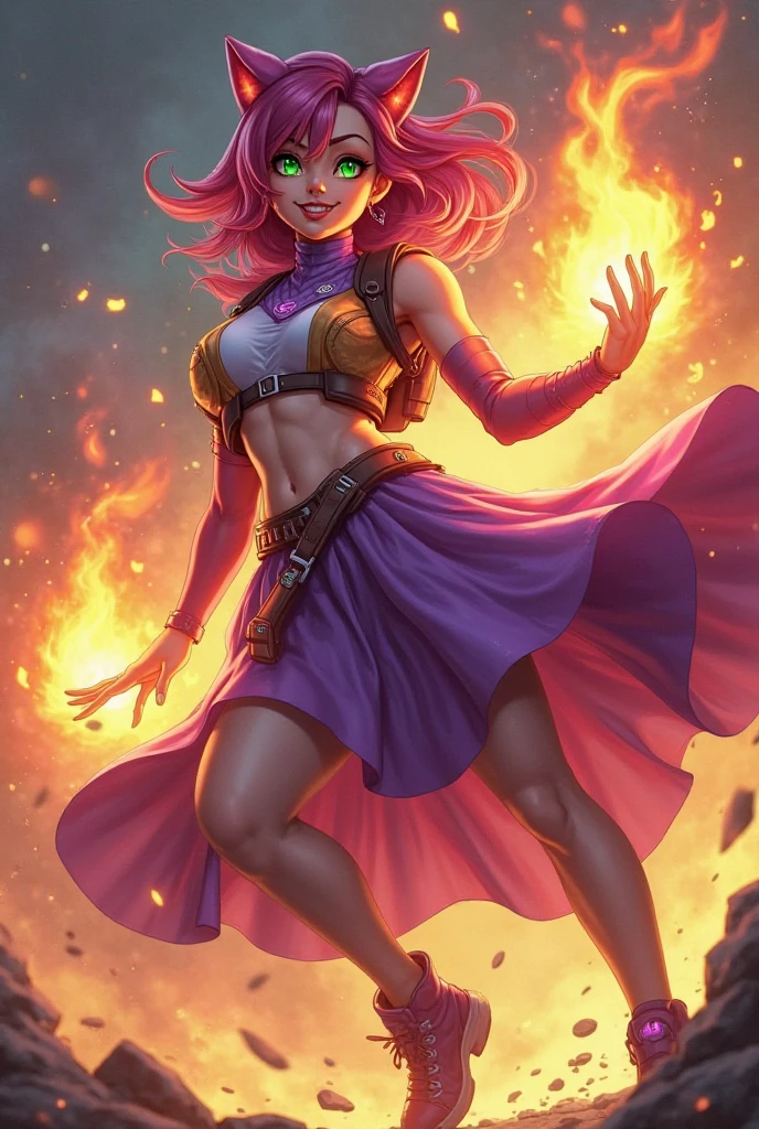 an energetic magical-girl in a battle pose, highly textured skin, anti-aliasing, color-graded, floating motes, dynamic volumetric lighting, nikon D850  <lora:add-detail-xl:1>  <lora:offset_0.2:0.5>