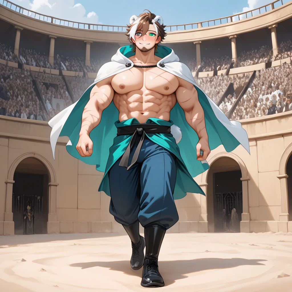 (Eine detaillierte Zeichnung von asta, asta ist ein Teenager und 14 Jahre alt, With a naked torso, oiled body, Ripping clothes, the strongest of all, huge muscular body, big Bizeps, big shoulders, Muskelbeine,Abs, Barefoot , Muskel Training, trains his muscular body on a green meadow, Full body image