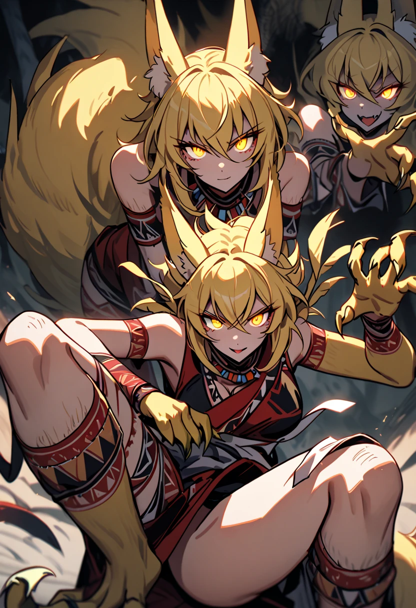 <lora:Primitive Saiyan Woman:1> 1girl,Saiyaness, long wild spiky hair, hair tied, animal skin pelt, animal skin boots, butt, masterpiece, incredible quality, amazing quality, background, knife