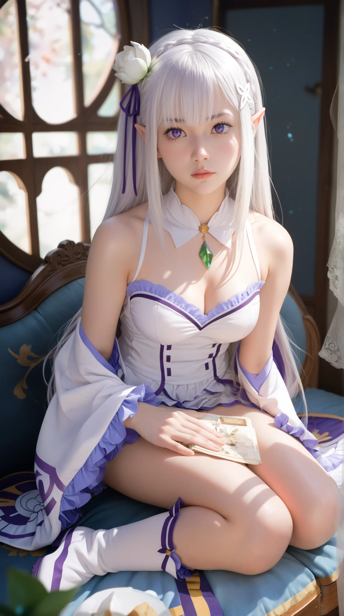 NSFW,((1man with 1woman,Having sex)),Silver Hair,Lying down,Blushing,smile,drooling,masterpiece, top-quality, Hi-Res, Celia Clare, White Capelet, beret,White background,simple background