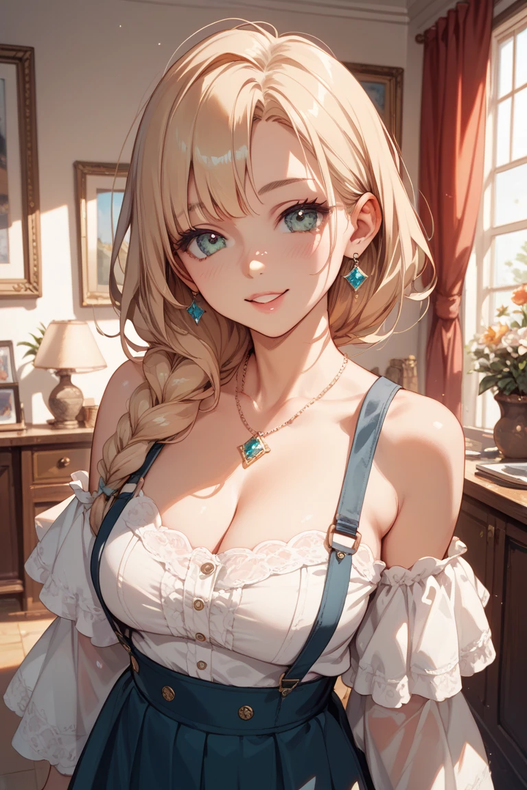 absurd, 8K, high resolution, Super detailed, beautiful, masterpiece, best quality, very beautiful women, young, blonde hair, Sexy, (very huge: 1.5), Detailed woman's face, very attractive, jeans, whitet-shirt,