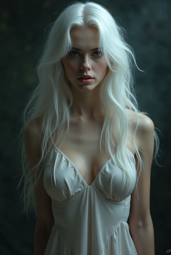 1 girl with blue eyes white hair fully naked looking at the viewer background dark forest aesthetic, entire body visible, barefoot