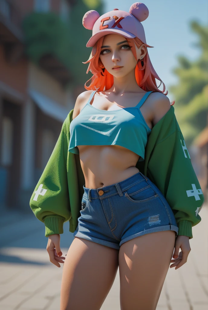 A detailed illustration of a beautiful young woman (((red hair tied in a ponytail, 

big green eyes, 

slim face, 

chiseled body, 

thick legs))), 

smile, 

wearing white top, 

bikini bottom, 

sitting, 

dynamic pose, 

cartoon style, 

centered, 

colors, 

two-dimensional, 

perfect hands, 

flat vector, 

character design, 

t-shirt design, 

stickers, 

colorful splashes, 

t-shirt design, 

Studio Ghibli style, 

soft tetrad color, 

vector art, 

fantasy art, 

watercolor effect, 

Alphonse Mucha, 

Adobe Illustrator, 

hand-painted, 

digital painting, 

low polygon, 

soft lighting, 

overhead view, 

isometric style, 

retro aesthetic, 

focus on people, 

8K resolution, 

using Cinema 4D