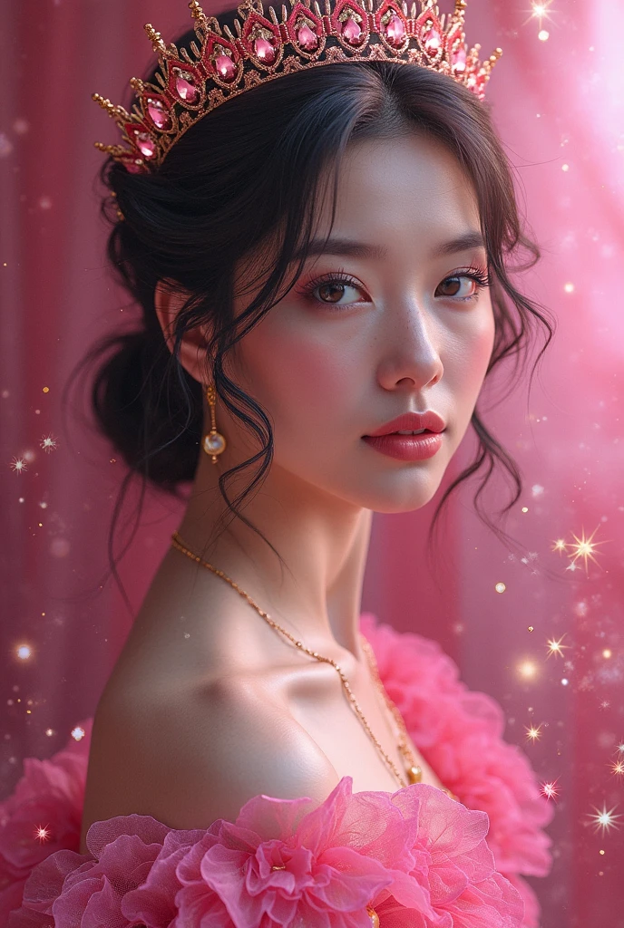 (best quality color photo of a mysterious beautiful woman in cocktail dress on a fashion magazine cover, haute couture fashion shoot:1.3),(An extremely delicate and beautiful work:1.2), (golden butterfly ,Decorations to liven up the holiday season), (Christmas illumination, pale light, soft front light, professional lighting :1.3) , elegant pose, glamorous fashion pose, the divine light, with neon lights, starrysky background, simple background, (she is the embodiment of beauty and allure, Dressed in a breathtaking and sophisticated floral dress, elegant and sophisticated fashion:1.1) ,floral couture, clothes made of flower, detailed face, looking at viewer, detailed eyes, black eyes, lustrous lips, subtle smile, forehead ,(large breast, cleavage:1.1), Gentle and enigmatic expression, High color saturation, surrealism ,(best quality, masterpiece, ultra detailed, ultra high res, photorealistic, raw photo, absurdres, absolutely resolution:1.4)