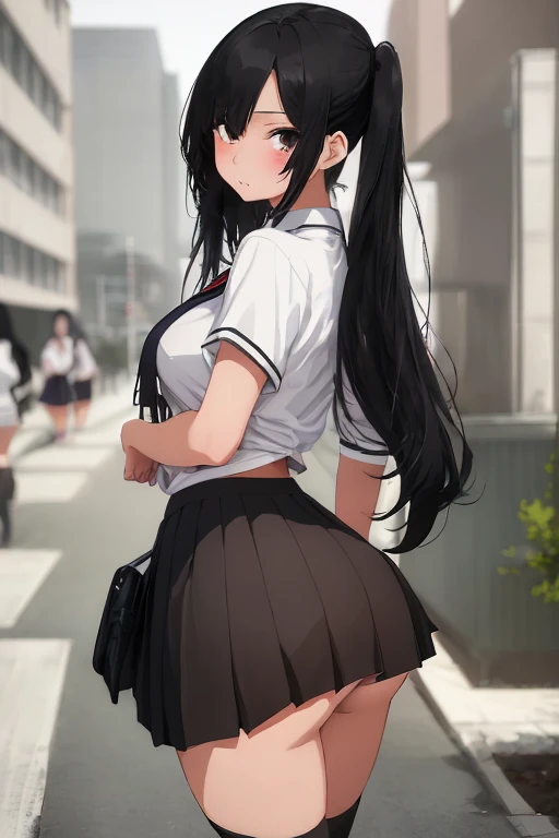 woman,14 years old,,city,night,(((white and blue miniskirt))),,open mouth smile((lift up skirt))(See-through),(()),((Nariko Saten)),blush、surprised face,((())),((turn around and look back))(wet with sweat)