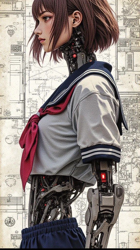Uma Kizi chinesa com uma roupa tecnológica vermelha com capuz em forma de dragão, scale print, Kizi linda com cabelos negros compridos com franja reta cobrindo toda a testa, slanted eyes with typical Chinese makeup, very white skin, super modern clothes, high collar, long garter ribbon, background with chinese temples, (((best qualityer))), (((manga strokes))), (((colorful punk hair))), jacket with rivets and screws, uma Kizi jovem muito bem vestida com roupas modernas de inverno, pants with red and black zig-zag pattern, top gift vertical stripes, short jacket with dark fur collar, beautiful and expressive face, slightly-smile, big eyes with long black eyelashes, heavy make-up, chains and zippers spread across clothes, contrasting colours, pose de atitude, hair with a modern and futuristic cut, urban game poster art, dramatic camera angles, graffiti art elements in the background, design mixing contemporary and retro by Shepard Fairey, (((cowboy shot))), (((best qualityer: 1.4))), (Unbeatable masterpiece), (hiper HD),(CG 8k hyper-realistic), Kizi, (((standing alone))), pirralha violent, (((14歳))), sexly, pose de atitude, work of art, post-apocalypse, (((manga style))), bounty hunter, violent, Manic, the way you want, slenderbody, thin but strong, perfectbody, roupa moderna, advanced technology, neon, sleeves with vertical striped pattern, neutral background, (( cowboy shot )). intricate visual
