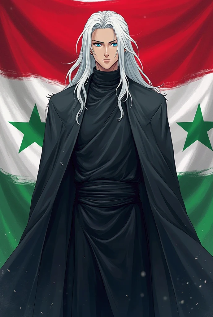 Create a high quality image  named of "Gojo" holding his hand "Palestine and Pakistan Flags" in Israel War's 
