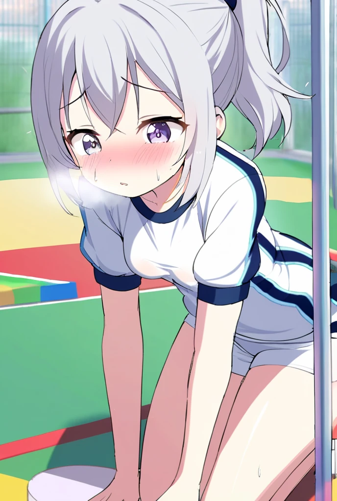 One girl,((Nozomi)),smile、Gentle expression,slender body,ideal ratio body proportions,,Lying down、,spread legs:1.3,training、blush,,(White tennis wear、body-conscious、white tight polo shirt、white tight mini skirt、Cute string panties,panty shot,skirt lift,sweat:1.3),outdoors、from above,Tennis court、A complete depiction of the human body,masterpiece, Highest quality, Game CG, ultra detailed、highres、extremely detailed CG