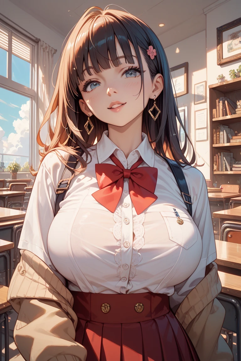 brother and Tall busty sister photo, Hyper-realistic image of a tall 23 year old girl hugging with eight years old boy ,looking at young boy hugging , wearing lingerie, medium brown hair tied, tight glued miniskirt, midriff top with ruffles and tight buttons,huge big breasts,tight clothing, big cleavage,seductive look,red lipstick,licking a pen,blush (best quality, masterpiece1.2), (detailed eye: 1.2),wet hair, camel pives, detailed school background, sister seducing small brother,tall sister molesting young brother