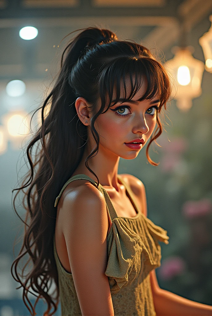 Beautiful and colorful woman: 15 years old woman, messy hair, oil painting, beautiful and perfect face with soft skin, perfect face, pinkish green cores, light and violet magnetic additions, light red additions, Cosplay, wearing apron or transparent nightgown, holding cutlery, intricate details home screen masterpiece in 8k resolution beautiful face digital painting photorealistic artstation smooth fluid black paint: photorealistic masterpiece in 8k resolution: intricately detailed gouache painting fluid: by John Baptist Mongue: calligraphy: acrylic: watercolor art , professional photography, natural lighting, volumetric lighting maximalist photo illustration: by Marton Bobzert: complex, elegant, expansive, Fantastic