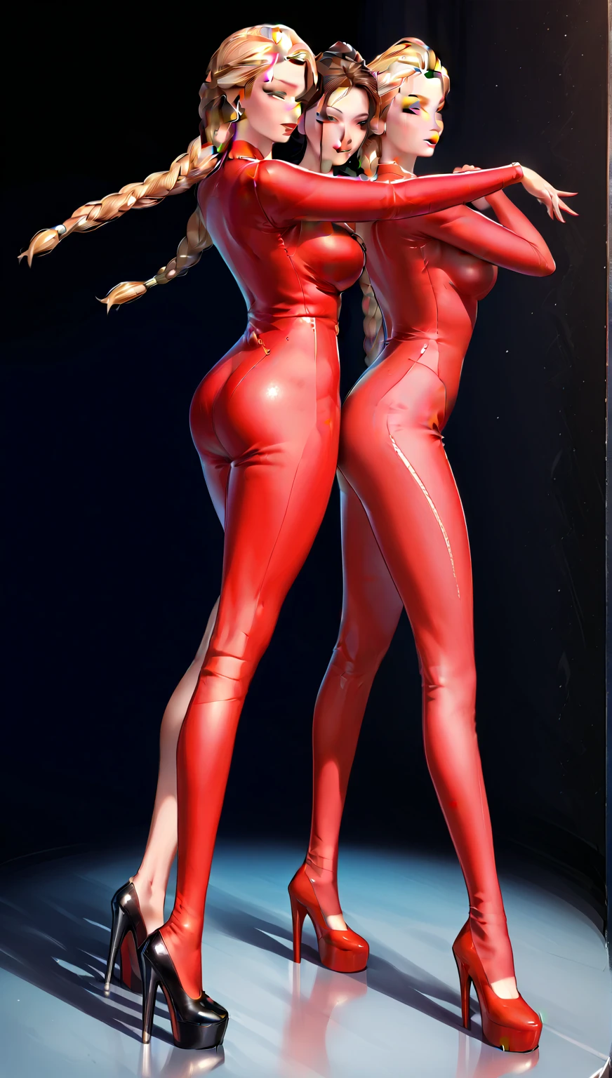 create a female mannequin model 3d, pose: standing straight symmetrical, (left and right side are equally the same in angle and proportions) NO face, no hair, no clothes, barefoot